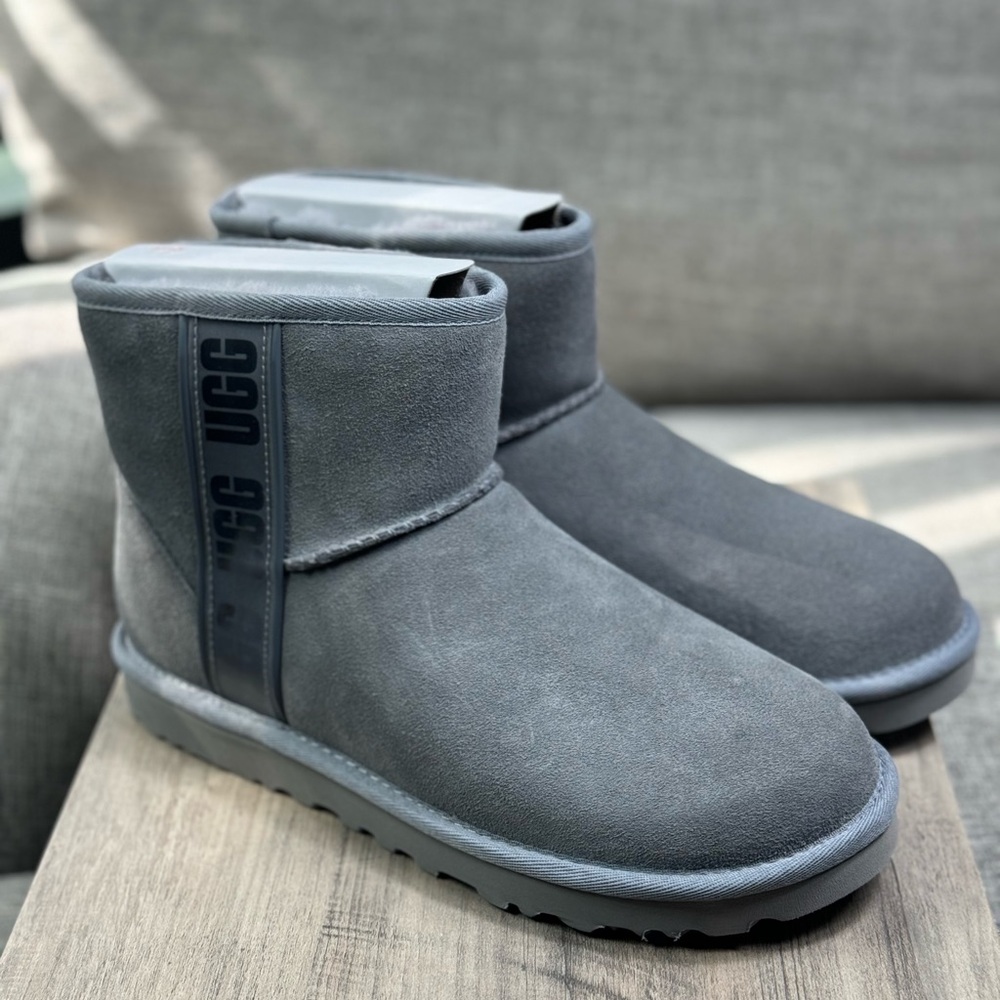 UGG Classic Mini Side Logo II Short Ankle Suede Gray Boot Size 8